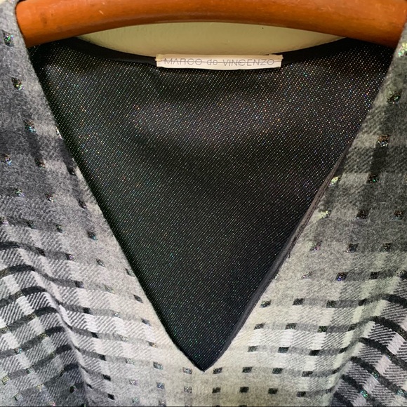 Marco de Vincenzo -- Gray Plaid Virgin Wool Over Metallic Lined Sheath Dress - Picture 4 of 15